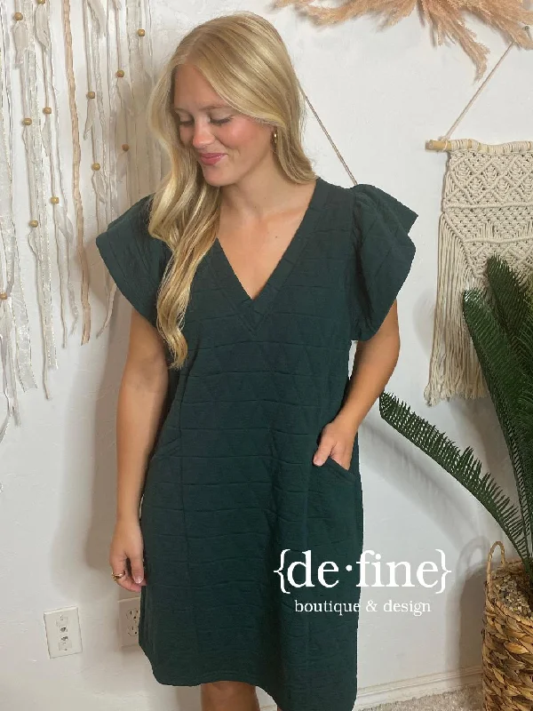 Hunter Green Quilted Look Dress