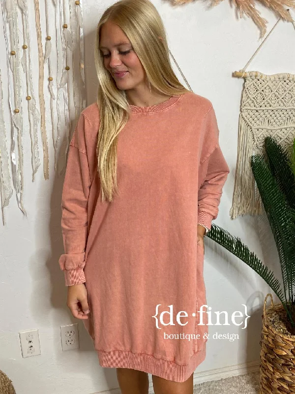 Mineral Wash Dress in Coral or Teal
