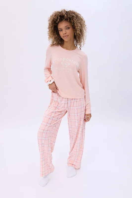 Velour 3-Piece Pajama Scrunchie Jogger And Tee Set