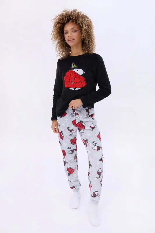 Peanuts Snoopy Puffer Jacket Printed Pajama Jogger And Tee Set