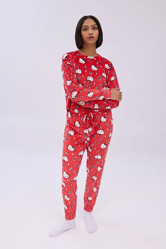 Hello Kitty Printed Velour Pajama Jogger And Tee Set