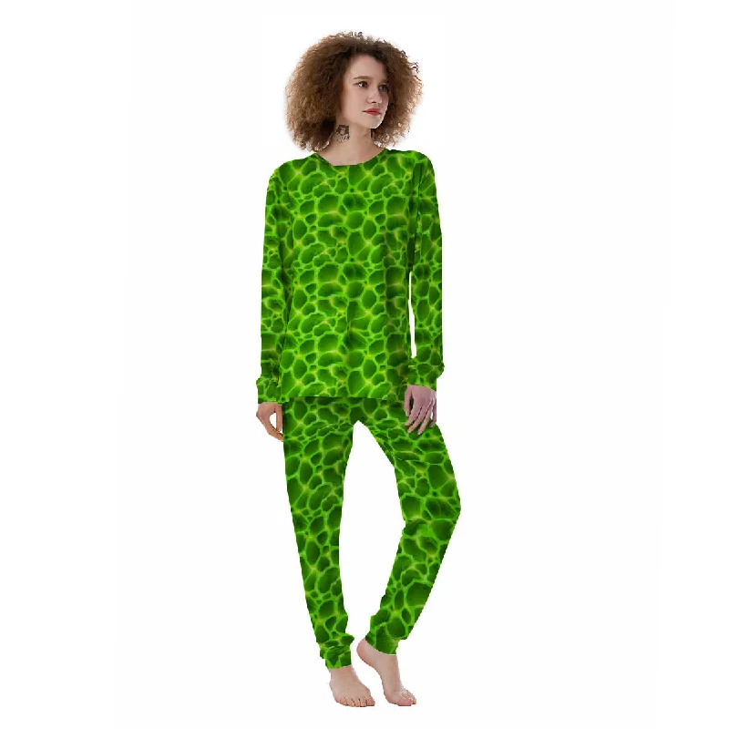 Liquid Lava Green Neon Print Pattern Women's Pajamas