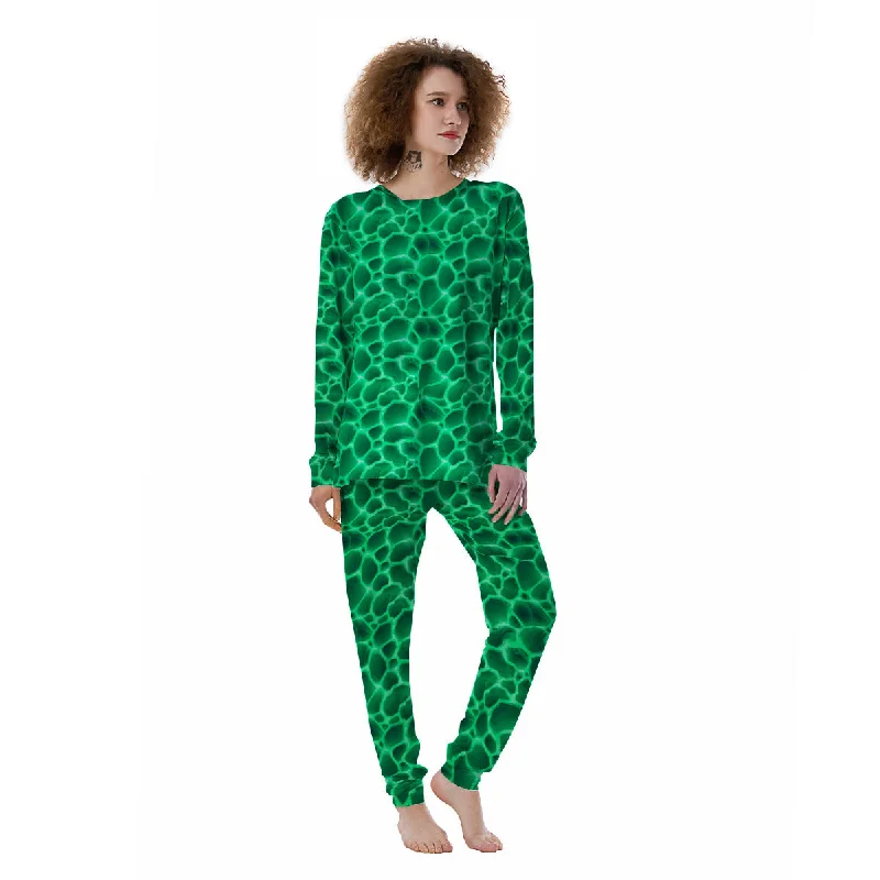 Liquid Lava Green Print Pattern Women's Pajamas