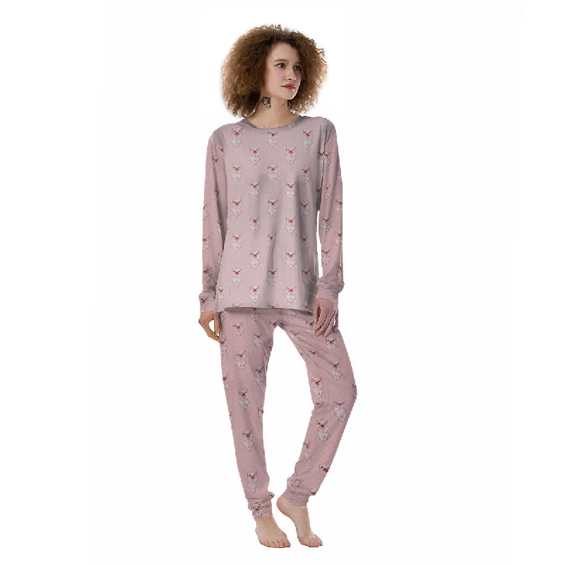 Little Pig And White Dots Print Pattern Women's Pajamas