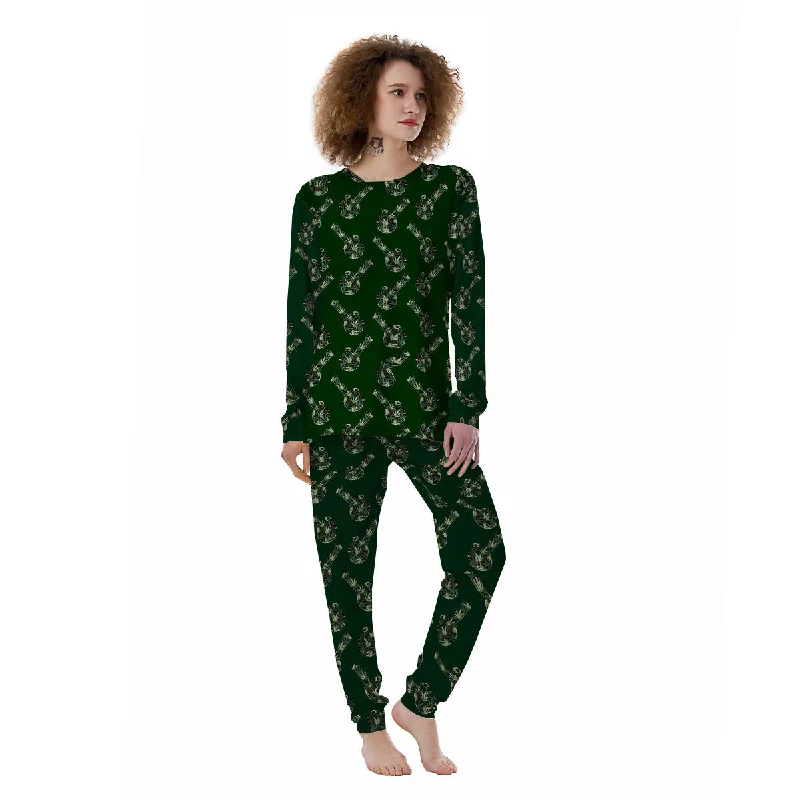 Marijuana Cannabis And Green Camo Print Pattern Women's Pajamas