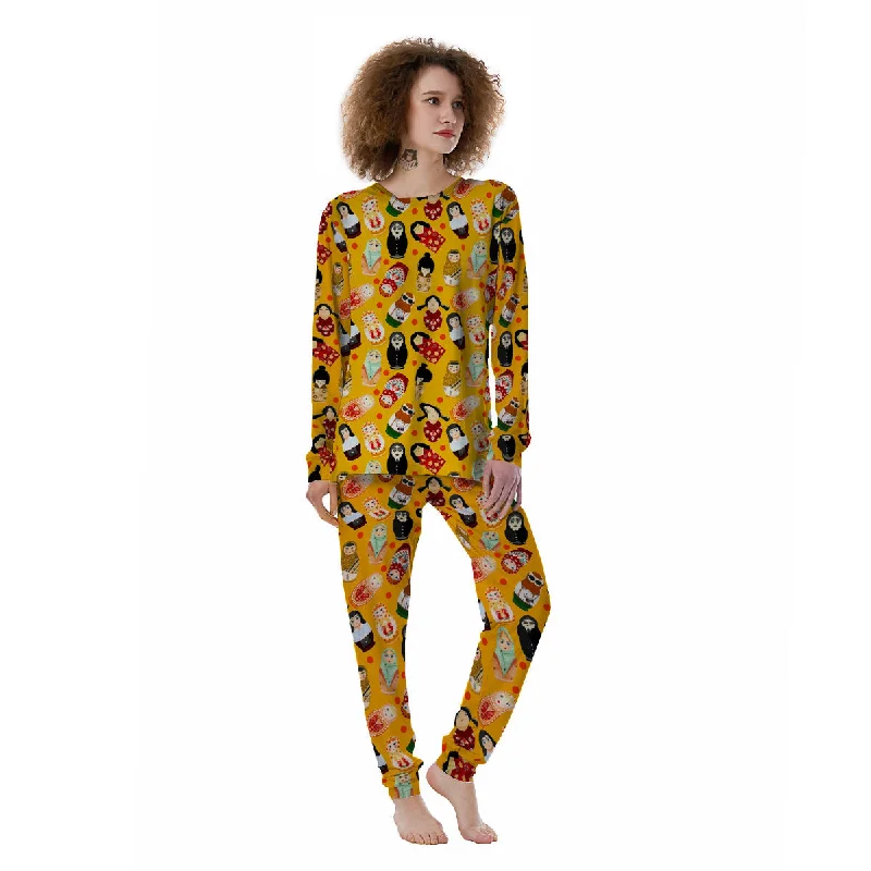 Matryoshka Doll Yellow Print Pattern Women's Pajamas