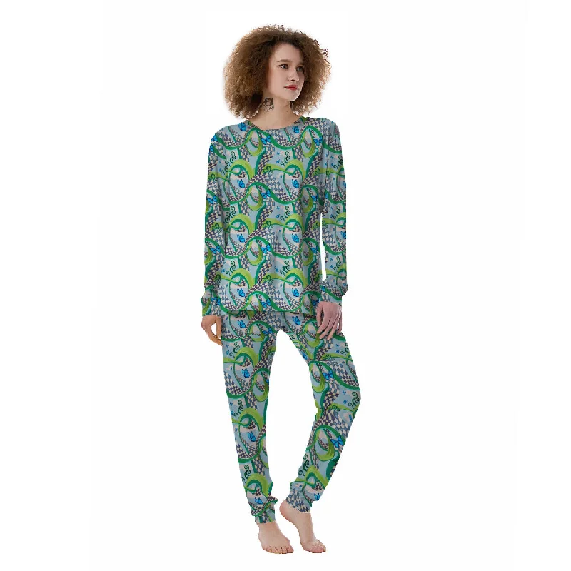 Maze Checkered Print Pattern Women's Pajamas