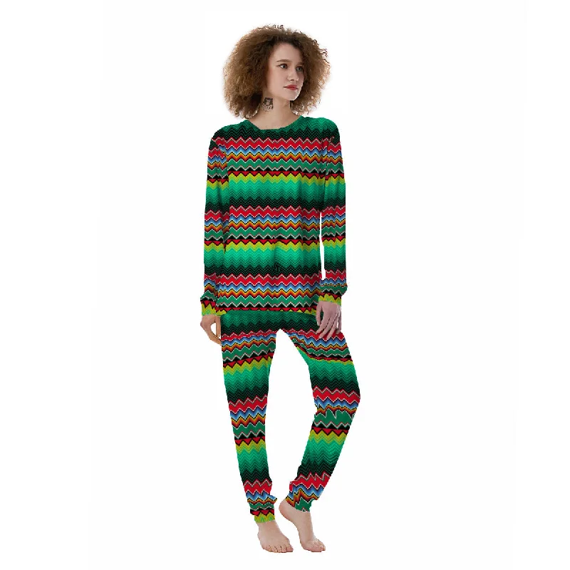 Mexican Blanket Zigzag Colorful Print Women's Pajamas