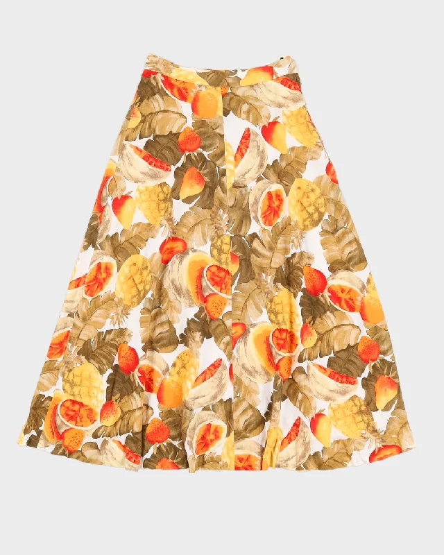 Orange Patterned A-Line Skirt - XS