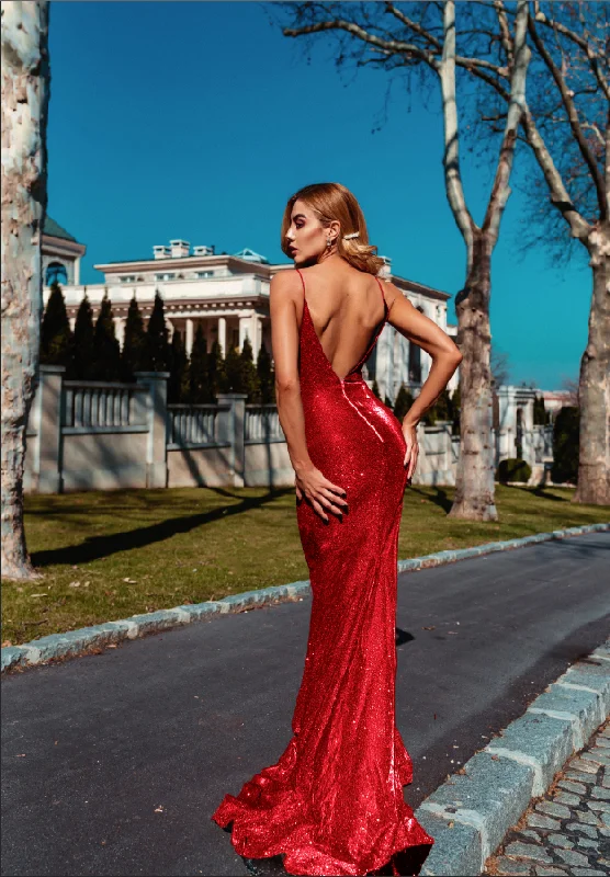 Tina Holly Couture TW029 Red Shimmer Mermaid Formal Dress