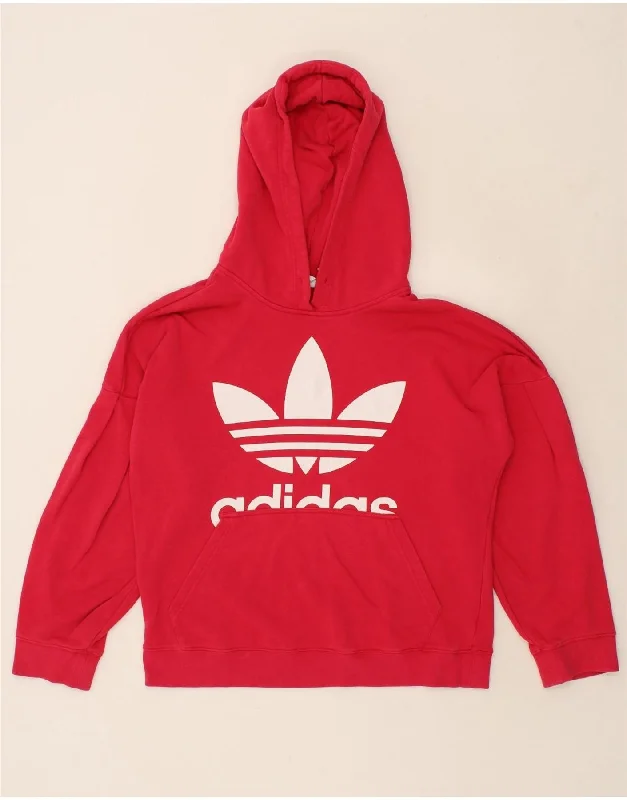 ADIDAS Womens Graphic Hoodie Jumper UK 8 Small Red Cotton