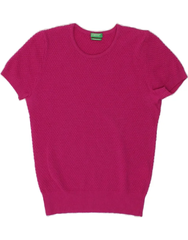 BENETTON Womens Short Sleeve Crew Neck Jumper Sweater UK 10 Small Pink