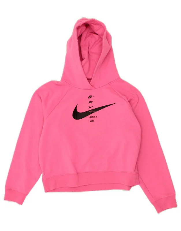 NIKE Womens Swoosh Oversized Graphic Hoodie Jumper UK 14 Medium Pink