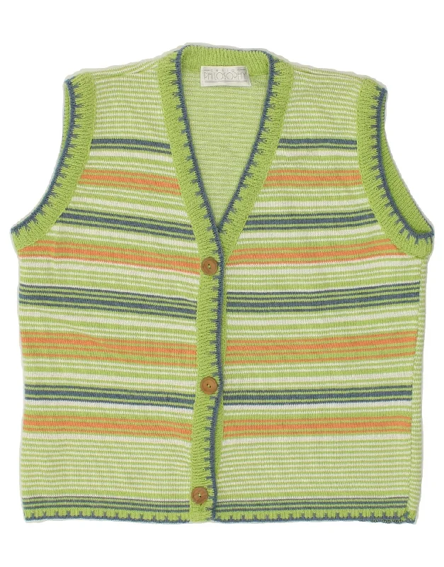 PHILOSOPHY Womens Sleeveless Cardigan Sweater UK 16 Large Green Striped