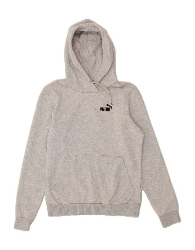 PUMA Womens Hoodie Jumper UK 10 Small Grey Cotton