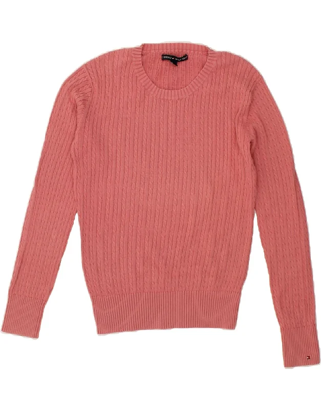 TOMMY HILFIGER Womens Crew Neck Jumper Sweater UK 14 Medium Pink Cotton