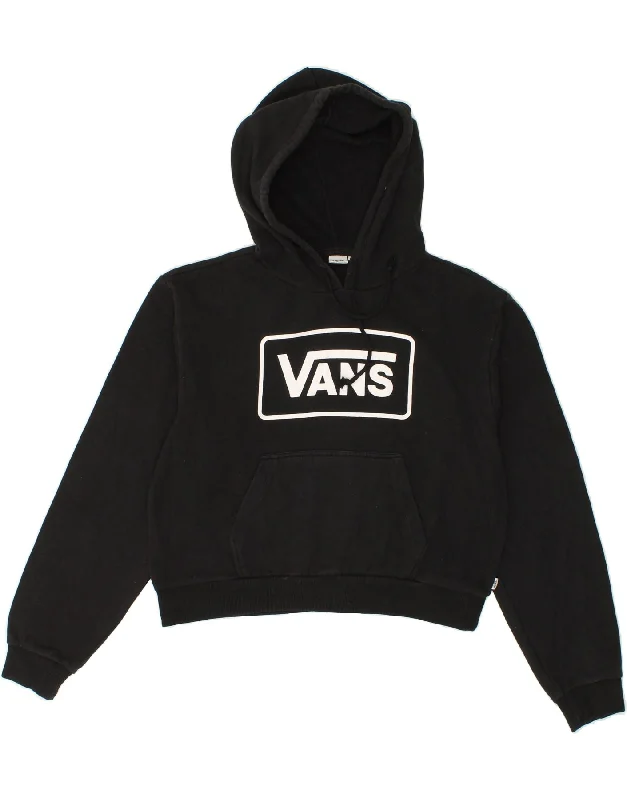 VANS Womens Graphic Crop Hoodie Jumper UK 14 Medium Black Cotton