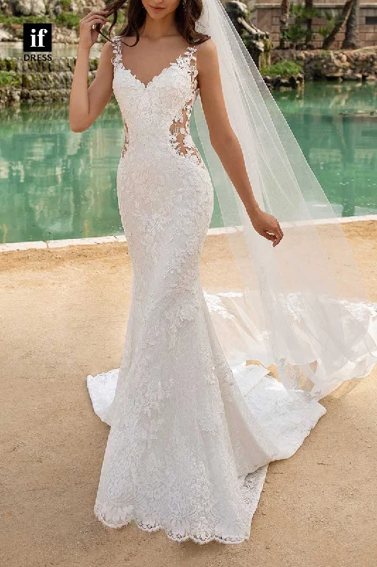 71192 - Classic Mermaid/Trumpet Lace Appliques Sleeveless Beach Wedding Dress