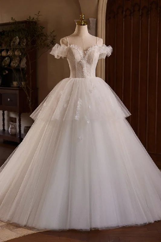 Layers Tulle Spaghetti Straps Princess Beading Wedding Gowns