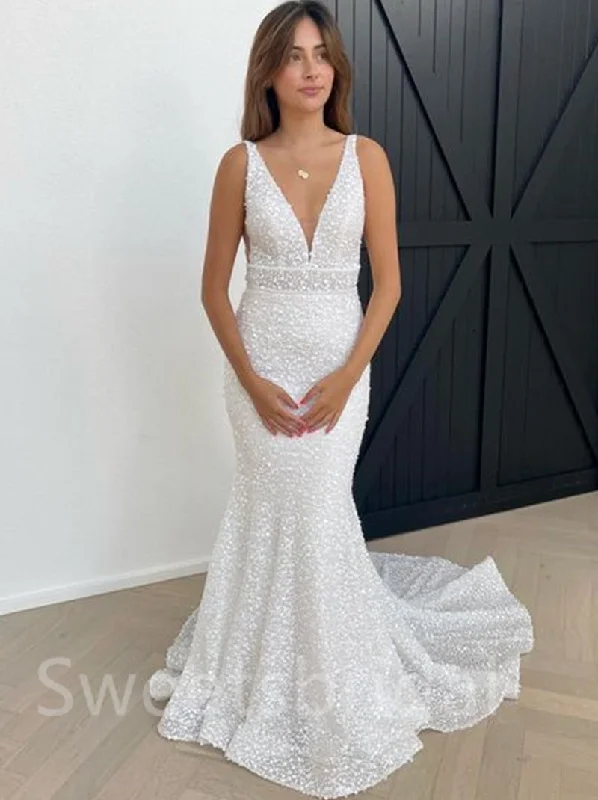 Simple Sexy V-neck Mermaid Pretty Wedding Dresses,DB0196