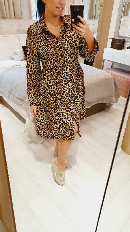 Essey Leopard Print Button Detailed Midi Dress