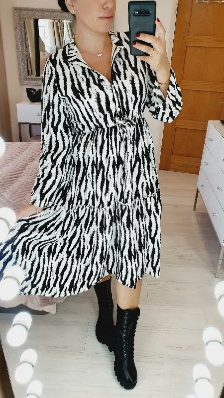 Whitnie Zebra print Tiered Swing Dress