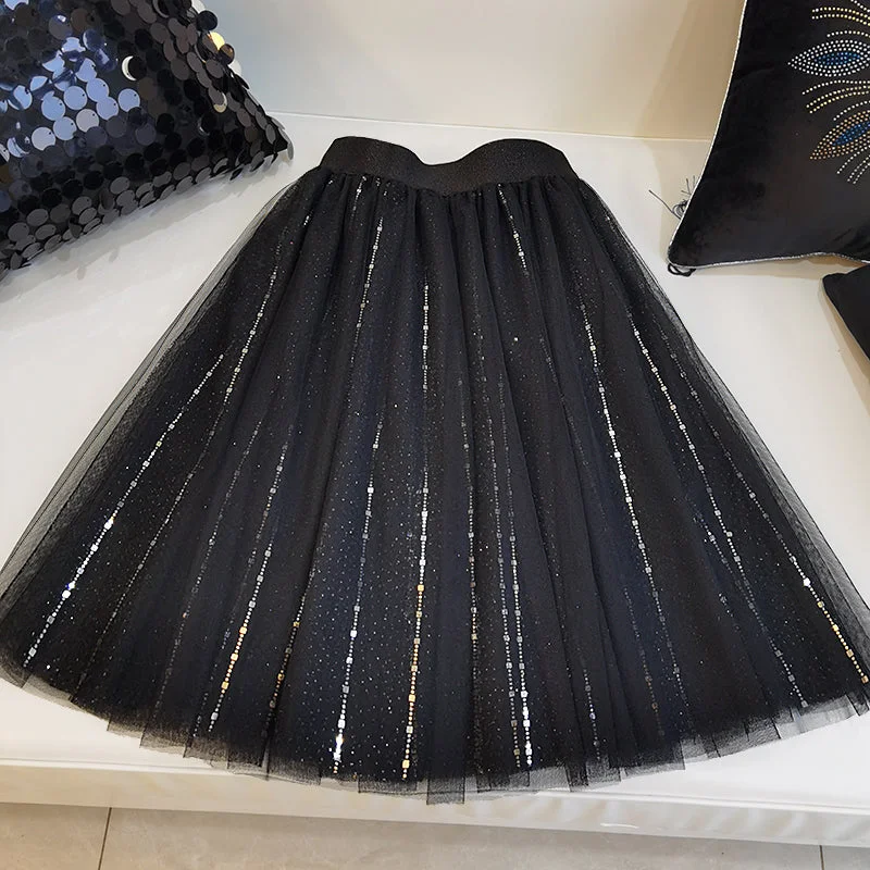 Boho Black Sequins tulle A Line Skirts Summer