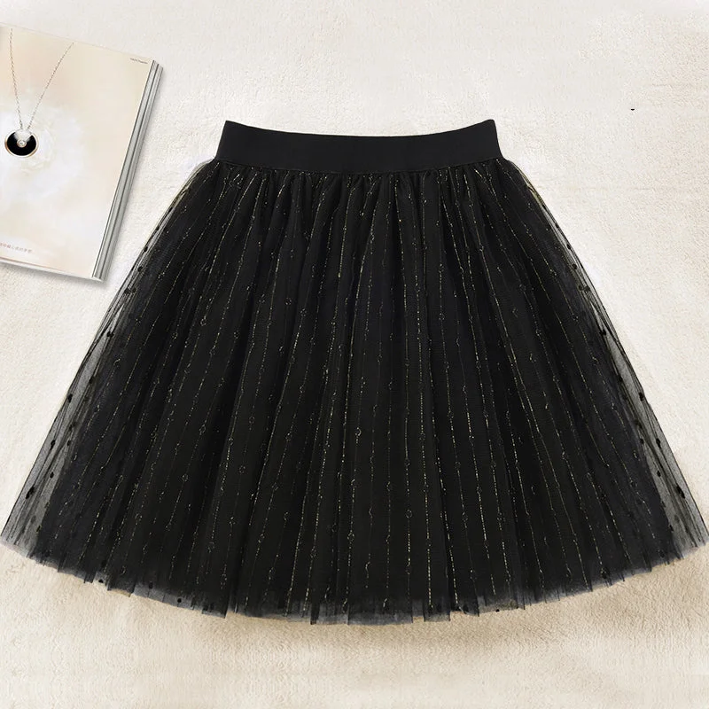 Elegant Black A Line tulle Sequins Skirts Summer