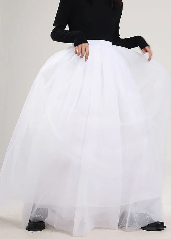 Plus Size Handmade White Solid Tulle Skirt Spring