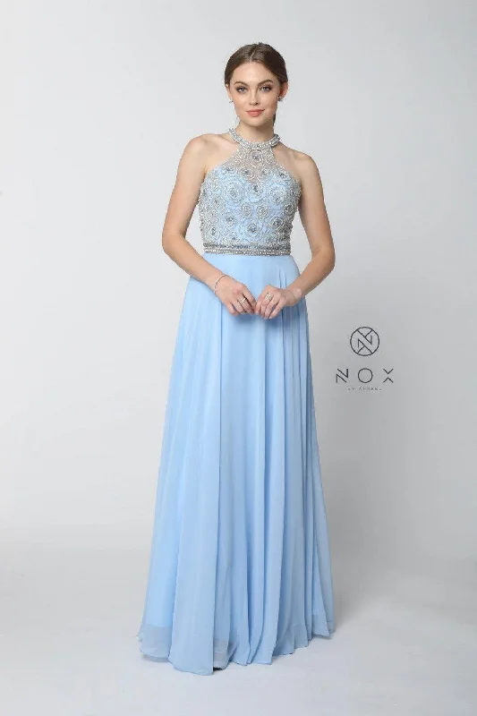 Long High Neck Jeweled Prom Dress Sale