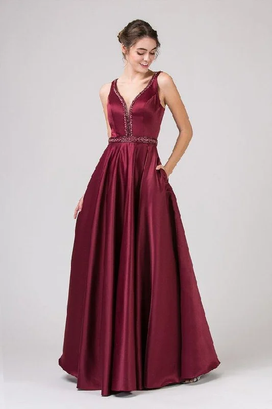 Eureka Fashion - 9010 Sleeveless Beaded Embellished Satin A-Line Gown