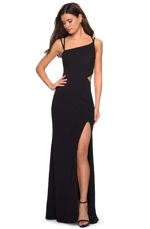 La Femme - 27126 Asymmetrical Neckline Strappy Jersey Evening Dress