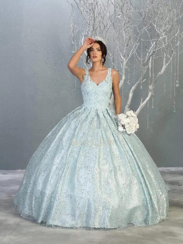 May Queen - LK149 Glitter Floral Appliqued Ballgown