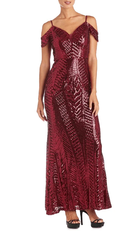 Nightway 21917A - Sequined V-Neck Evening Gown