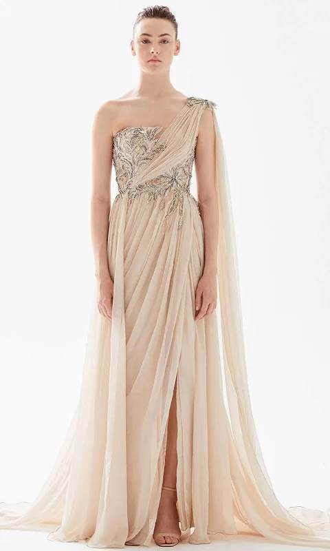 Tarik Ediz 98222 - Embroidered Asymmetric Evening Dress