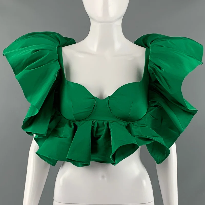 ALEXANDER MCQUEEN Size 0 Green Polyester Ruffled Bustier Dress Top