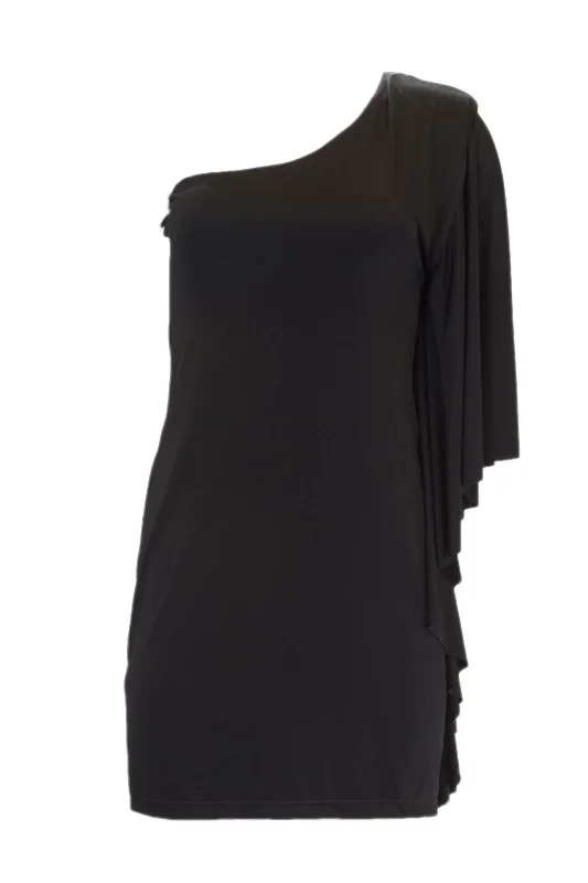 ANALILI Women's Black One Shoulder Batwing Dress 996O31 $245 NWT