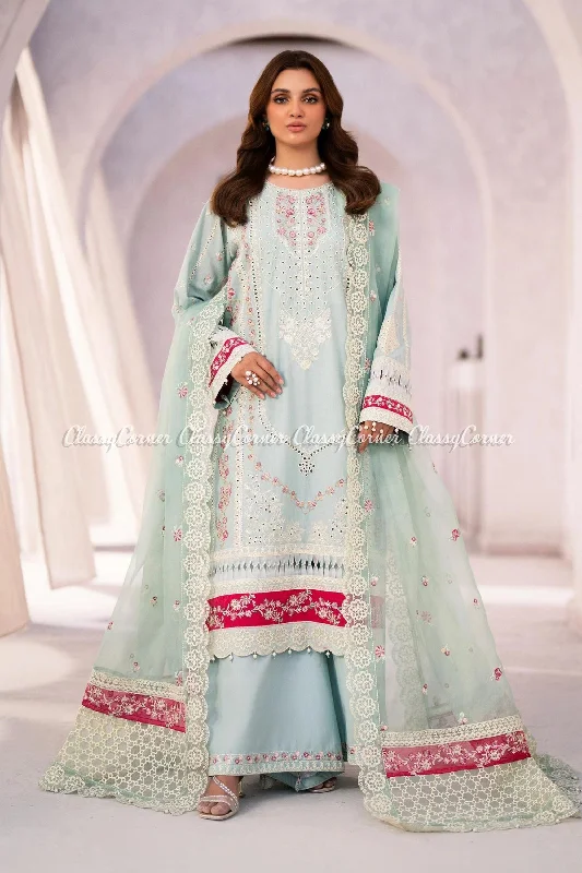 Aqua Blue Pakistani Lawn Salwar Kameez