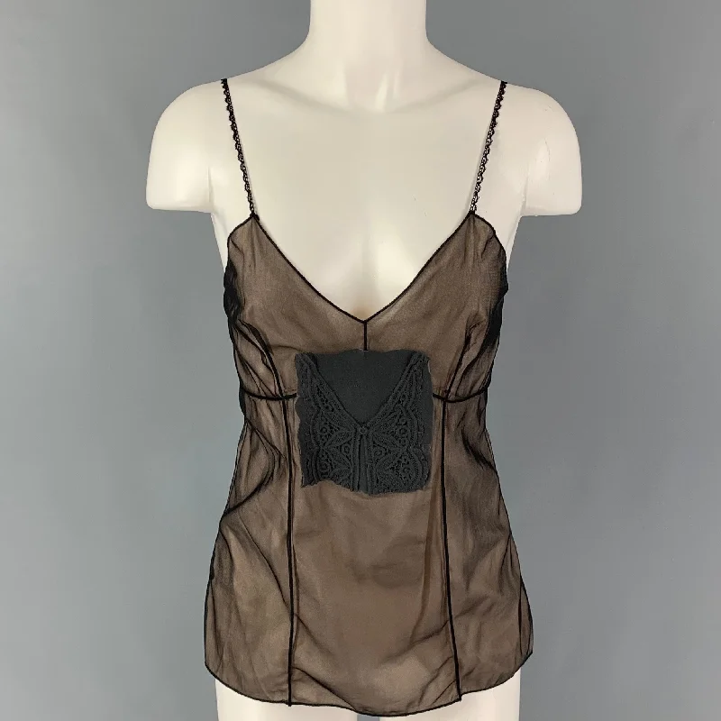 AURORE THIBOUT Size M Black Beige Polyamide Applique Camisole Dress Top