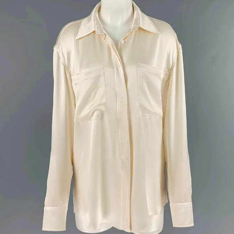 BALMAIN Size 8 Cream Silk Hidden Buttons Dress Top