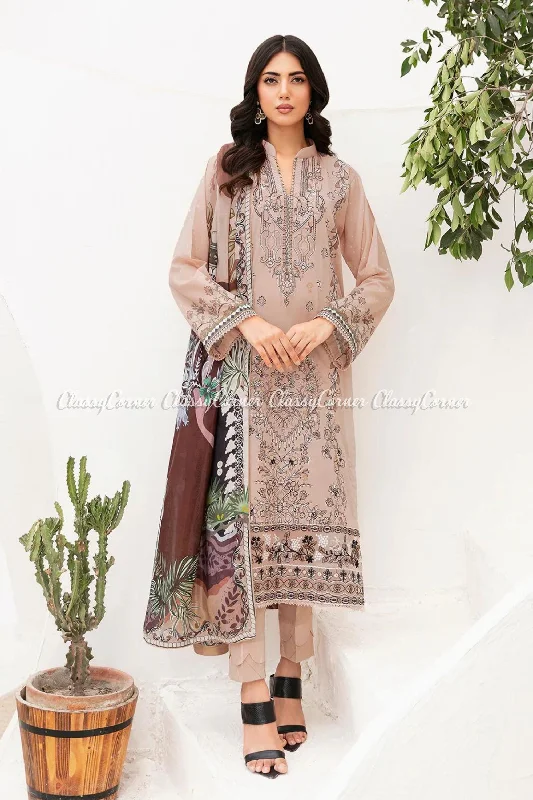 Beige Pink Lawn Salwar Kmaeez