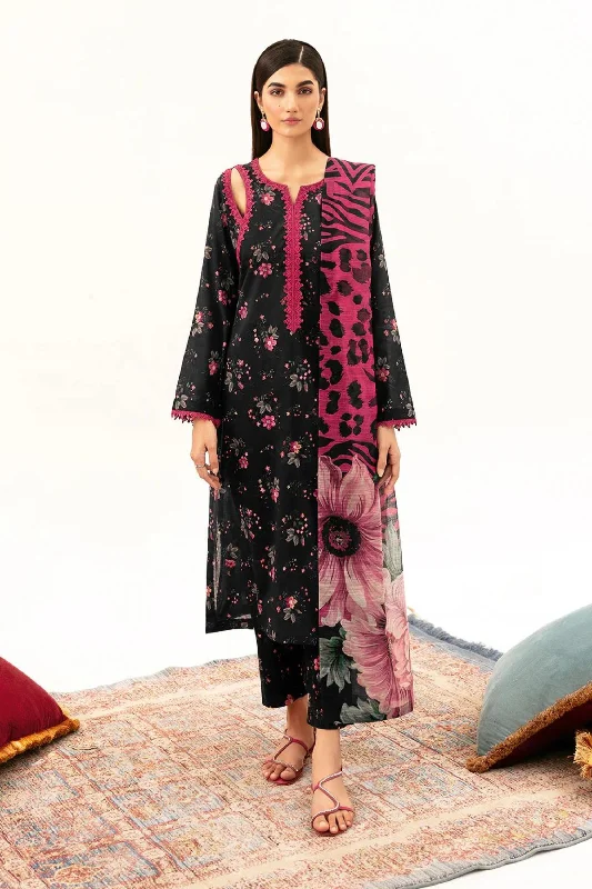 Black Pink Semi Formal Lawn Suit