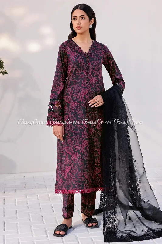 Black Plum 3pc Lawn Suit