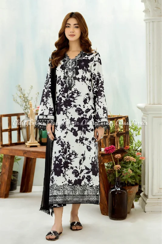 Black White Lawn Salwar kameez