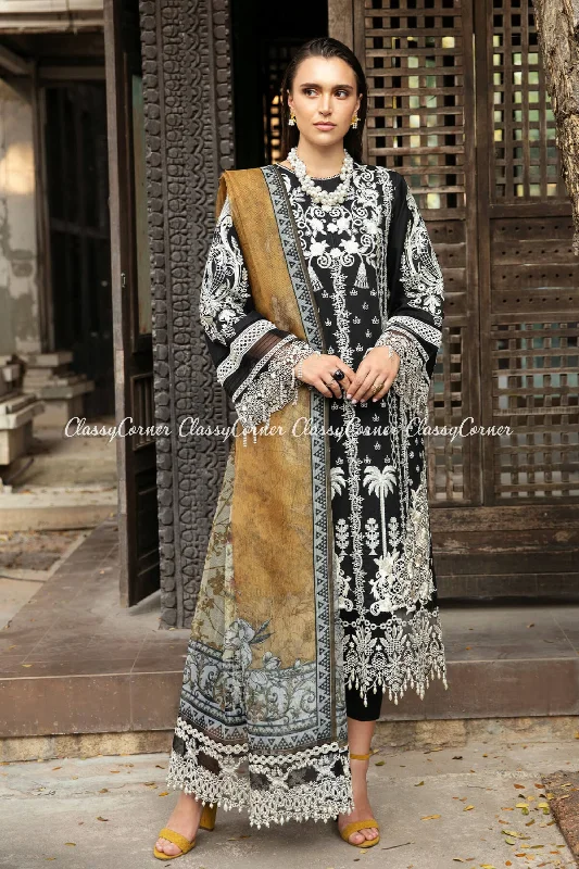 Black Yellow Lawn Embroidered 3pc Suit