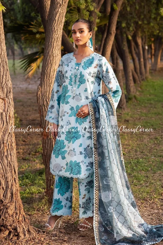 Blue Pakistani Lawn Salwar Kameez