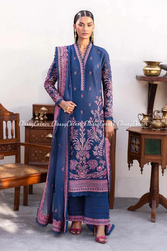 Blue Purple Lawn Embroidered Salwar Kameez