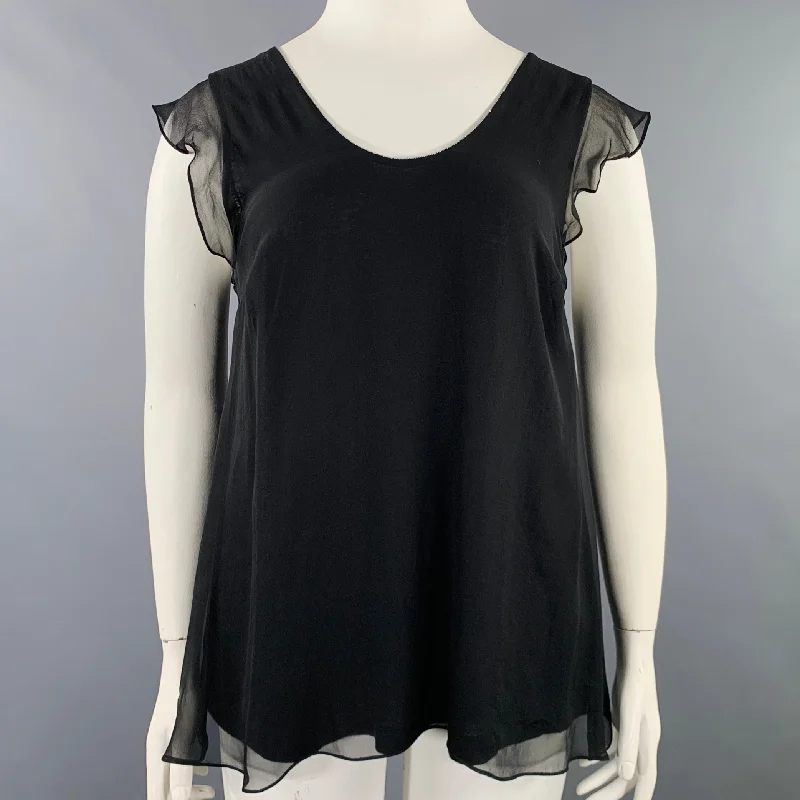 BRUNELLO CUCINELLI Size XL Black Silver Silk Monili Double Layer Dress Top