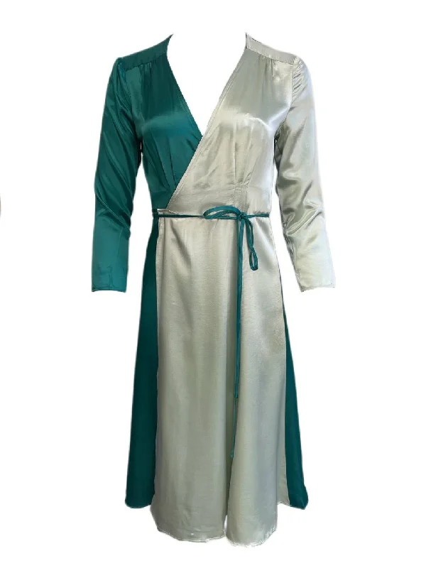 CALLIPYGIAN Women's Teal Seafoam Colorblock Wrap Dress Size 6 NWT