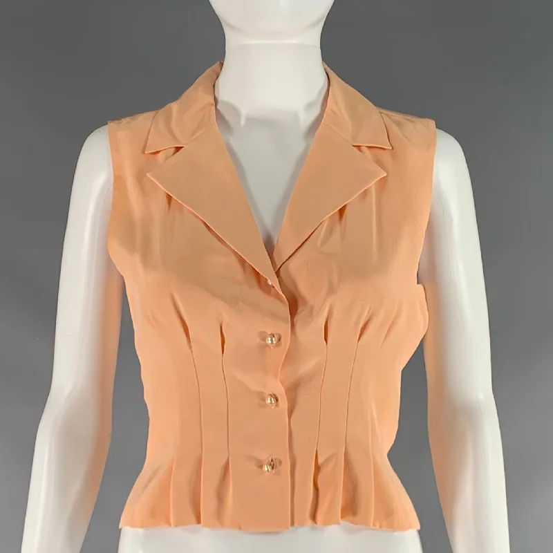 CHANEL Size 4 Orange Sorbet Silk Pleated Sleeveless Dress Top